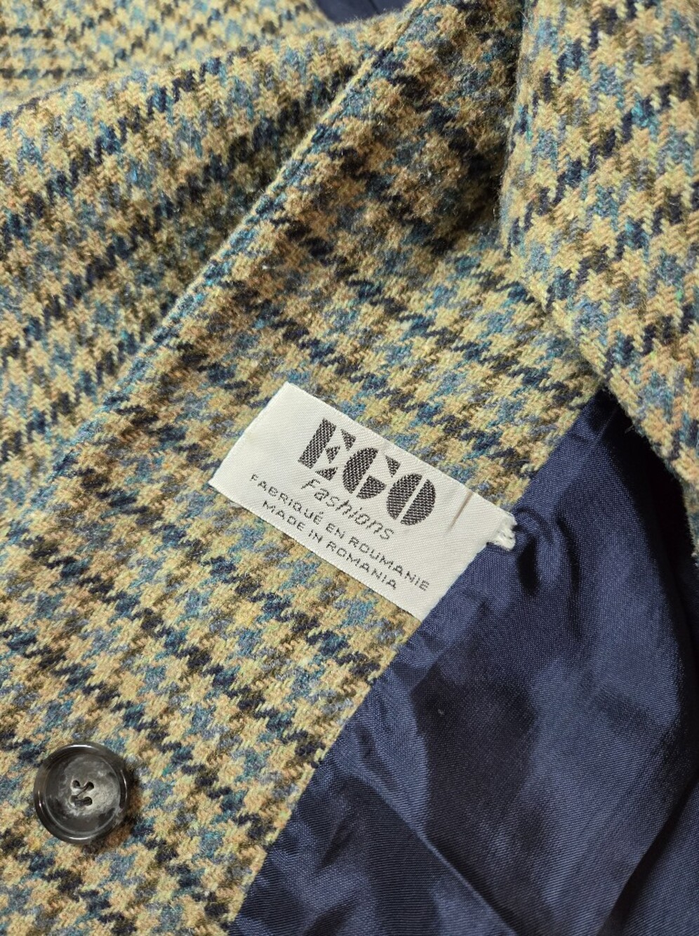 Romanian Houndstooth Oversized Blazer Blue Brown Boxy (c1) - Picture 11 of 12